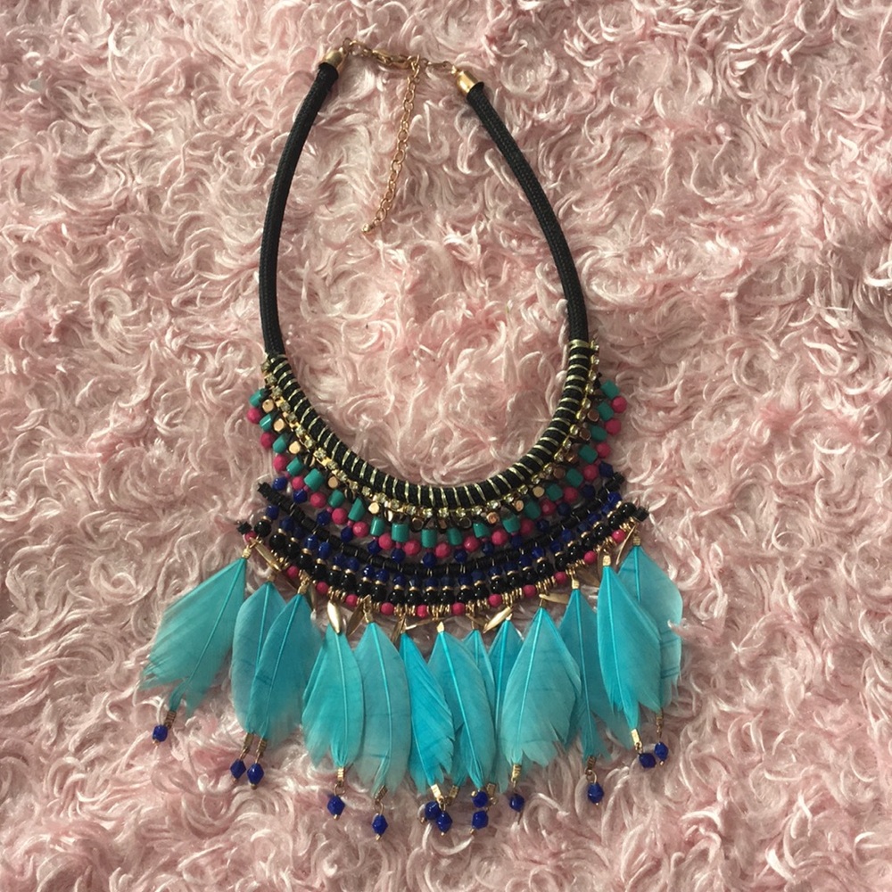 Relativity Statement necklace with feather beads